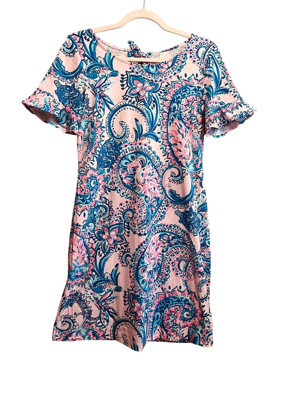 Lilly Pulitzer Paisley T Shirt Dress Small Pink Blue Pima Cotton At Knee Casual